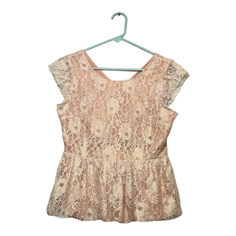 Women’s Anthropologie Maeve Solstice Lace‎ Overlay Peplum blouse, size small